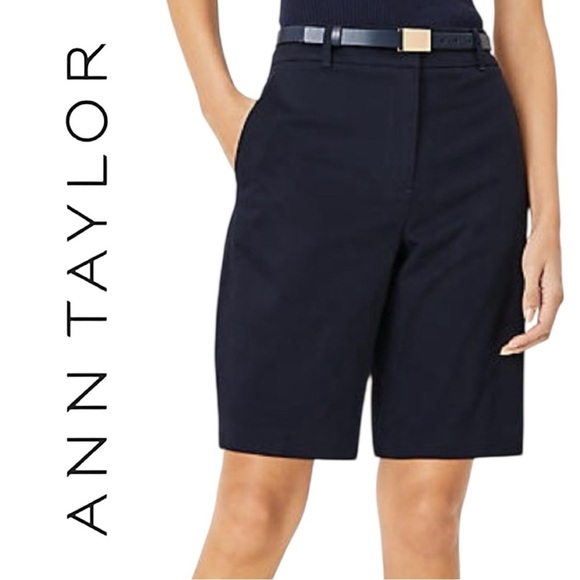 Ann Taylor Navy Boardwalk Shorts Devin Slimfit Tailored 11” Inseam Longline Sz 2 - Picture 2 of 16
